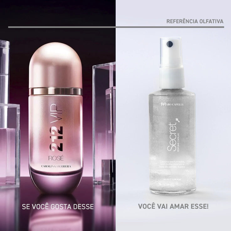 Perfume Capilar Secret 60ml (Inspirado no 212 VIP Rosé Carolina Herrera) + Brinco GRÁTIS